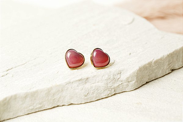 Brinco Coração Ágata Rosa