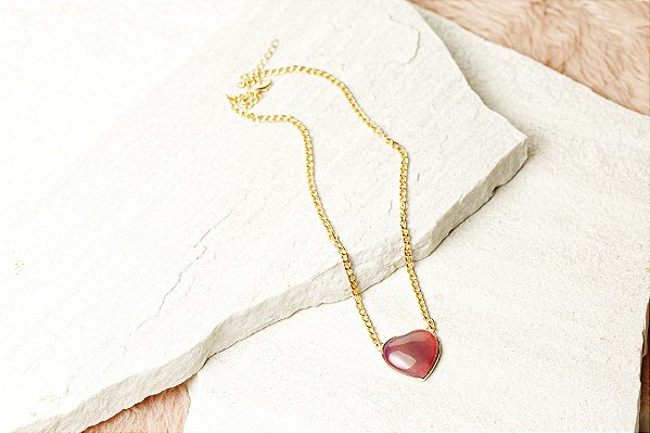 Gargantilha Coração Ágata Rosa