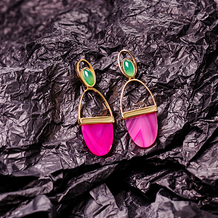Brinco Ágatas Rosa e Verde