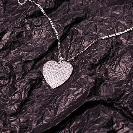 Gargantilha Afeto - Coração Brilhante de Ródio Branco