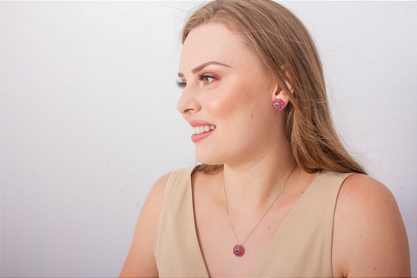 Conjunto Ródio Flora Rosa