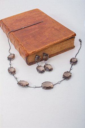 Brinco Ródio Negro Cristal Fumê