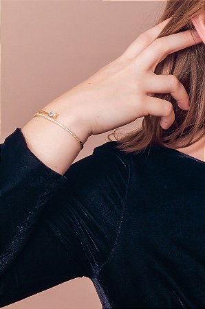Bracelete Ouro Meia Volta Zircônia
