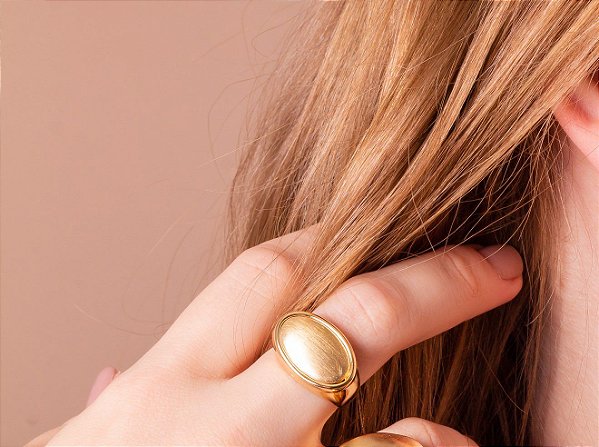 Anel Ouro Liso e Fosco Oval