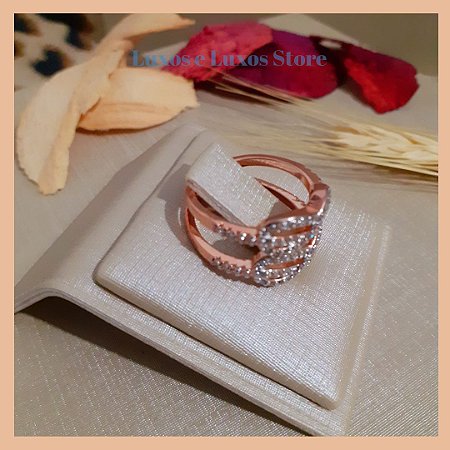 Anel Duplo Infinito em Micro Zircônia Cristal - Banho Ouro Rosé 18K - Semijoia de Luxo