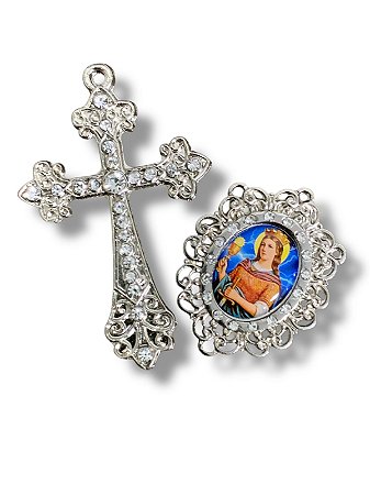 Santa Bárbara Kit cruz e entremeio para confecção de terços
