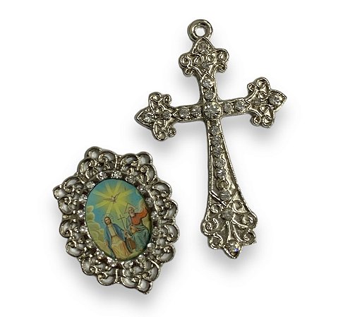 Santíssima trindade kit Cruz e entremeio para terço católico