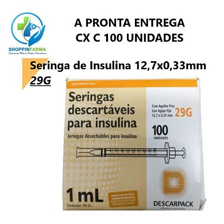 Seringa de Insulina Descarpack1ml 12,70x0,333mm 29G C/100 Unid.