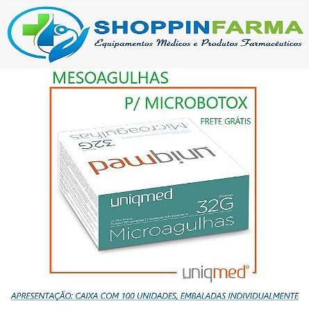 100 Microagulhas Uniqmed 32G 4x0,23mm Ultra Fina Microbotox