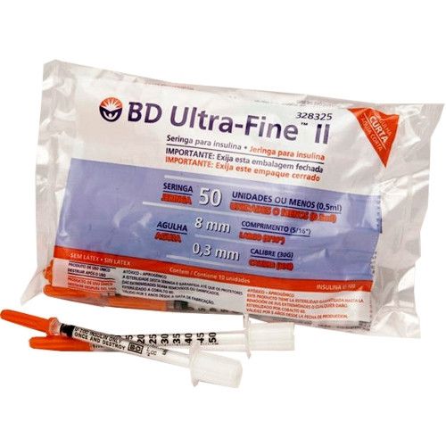 Seringa de insulina BD 8mm/0,5ml Ultra-Fine cx/100 unid.