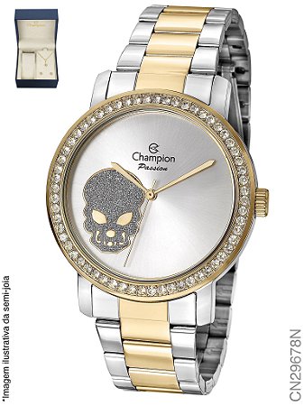 Kit Relogio Champion Feminino Cn29678n Brilhantes Caveira
