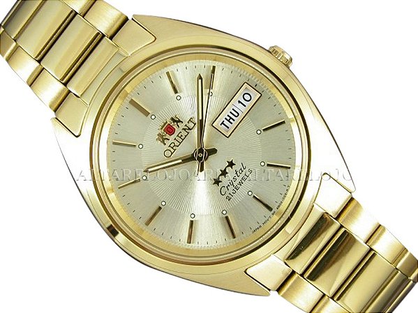 Relógio Orient Automático Calendário Plaque Ouro Fab00004c9