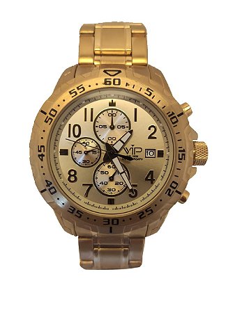 Relógio Masculino Vip Mh8319 Dourado Cronografo