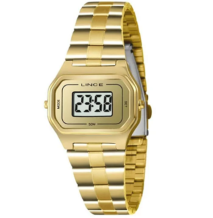 Relógio Digital Lince Sdg4609l Feminino Dourado