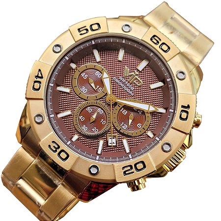 Relógio Masculino VIP MH8314 dourado Marrom
