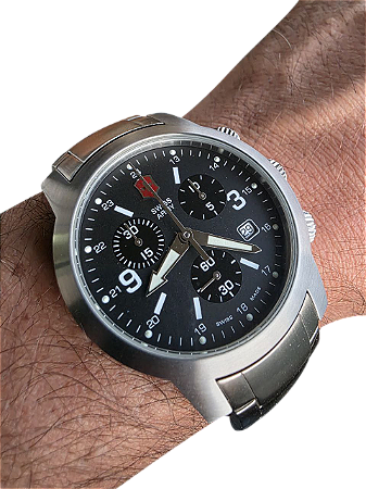 Relógio Masculino Swiss Army Chrono Calendário Swiss Made Prateado Prateado Preto