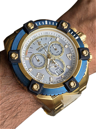 Relógio Masculino Invicta Reserve Arsenal 80189 Swiss Made Dourado Azul Madrepérola
