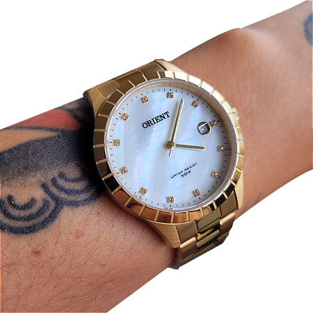 Relógio Orient Feminino Dourado Wr 50 Metros Fgss1151 B1kx Dourado Madreperola