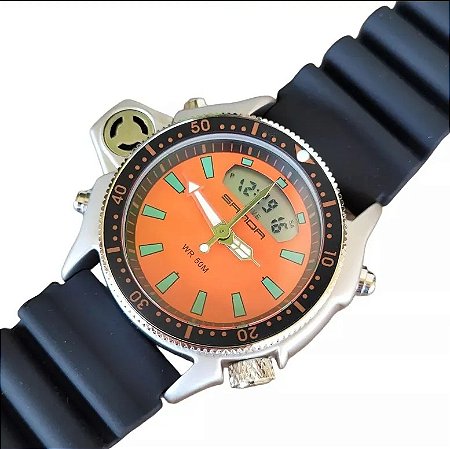 Relógio Masculino Sanda 3008lrj Prateado Laranja Preto Prateado Laranja