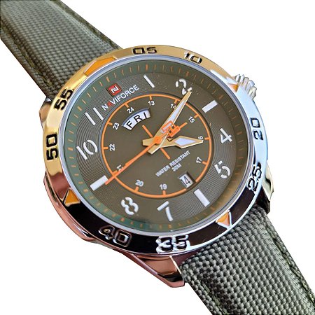 🌿⌚ Relógio Naviforce NF9204 – Pulseira de Nylon Verde-Musgo Super Estilosa!