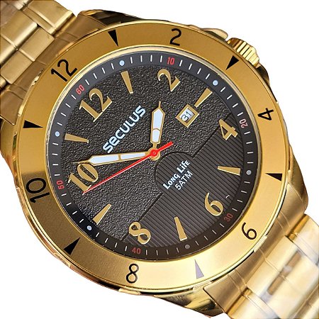Relógio Masculino Seculus 23651gpsvda1 Dourado Preto