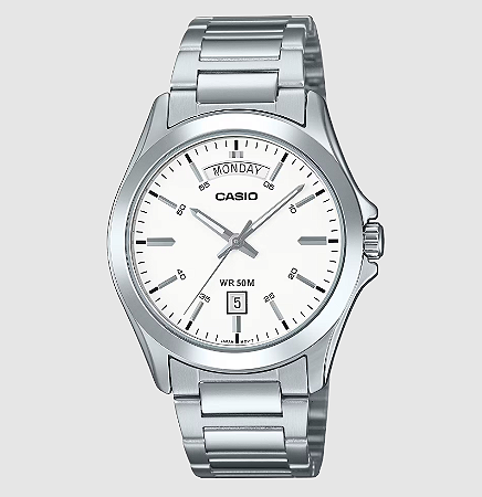 Relógio Masculino Casio MTP-1370D-2A2VDF Branco Calendário Duplo