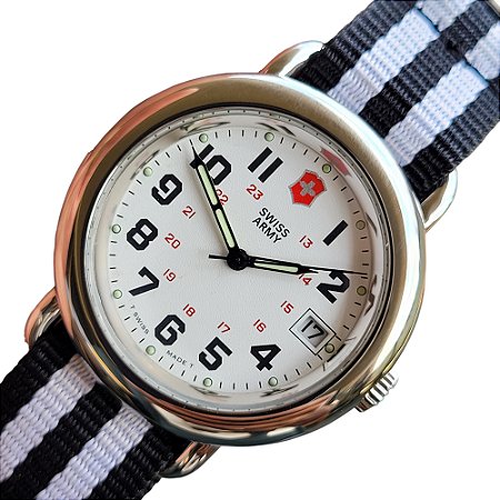 Relógio Masculino Swiss Army Clássico Anos 90 Vintage Visor Branco