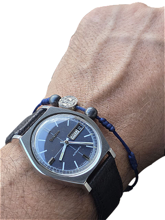 Relógio Masculino Bulova N3 Automático Suíço Ano 1973 Preto Prateado Azul