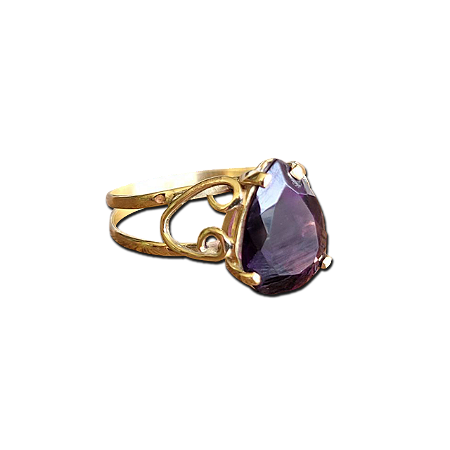 Anel Feminino Ouro 18kt Com Ametista Natural Lapidação Gota Dourado