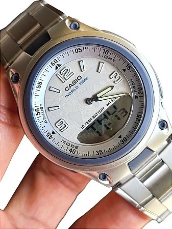Relógio Masculino Casio World Time Anadigi Aw-80d-7a2vdf - Prateado 7a2