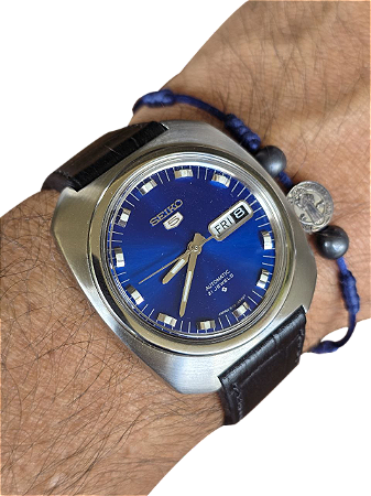 Relógio Seiko 5 Automático Azul 1973 Japão Cal 6119 Vintage Raro Revisado 38mm
