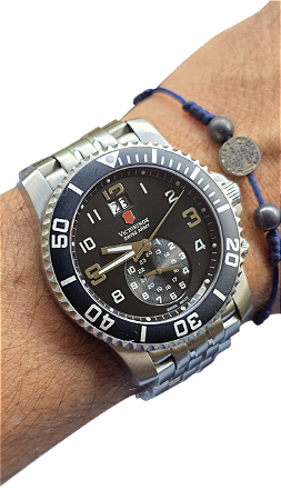 Relogio Victorinox Swiss Army Diver 241166 Swiss Made Big Date Duplo Fuso Aco 43mm Ano 2010
