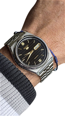 Seiko 5 Automático 7009A 1982 Aço Inox Dial Preto Raro Lindo