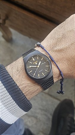 Pulsar Quartz Y713 Preto PVD Day Date 1984 Vintage Raríssimo