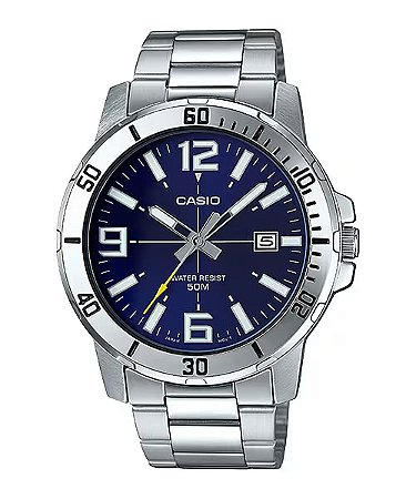 Relógio Casio Masculino MTP-VD01D-2BVUDF Azul Aço Quartz 50M Original