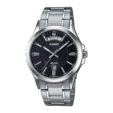 Relógio Casio MTP-1381D-1AVDF Preto Aço Dia Data 50M Original