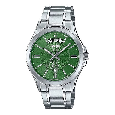 Relógio Casio MTP-1381D-3AVDF Verde Aço Dia Data 50M Original