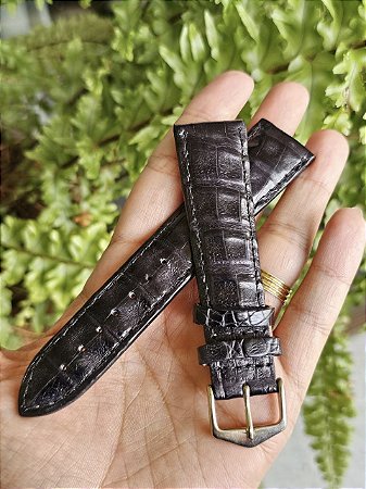 Pulseira Chainon 22mm P/ Relógio Pulso Couro Crocodilo CL01G1822