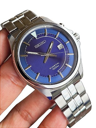 Relógio Masculino Seiko Kinetic Azul Sunburst Japonês Calibre 5M82A