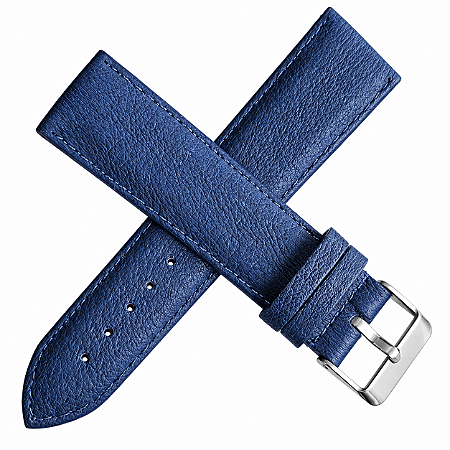 Pulseira Chainon Couro Porco 24mm Azul P/ Relógio Pulso