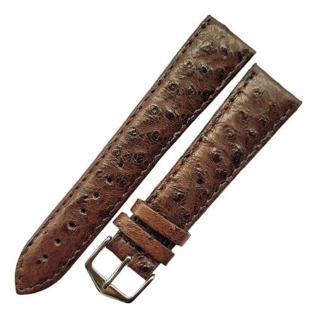 Pulseira Chainon P/relógio 20mm Couro De Avestruz Av33g