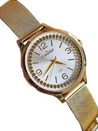 Relógio Feminino Condor Dourado Corações COPC21AEBX
