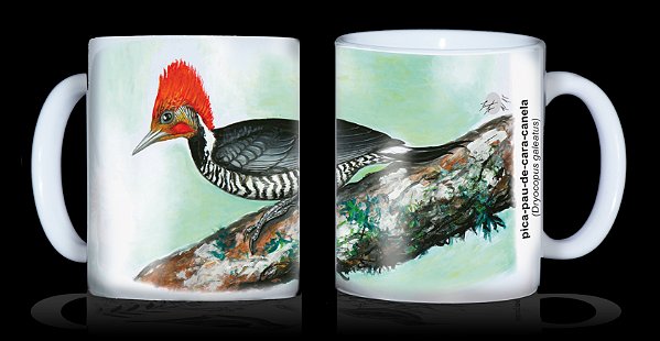 Caneca Ornitologia e Arte - Pica-pau-de-cara-canela (Celeus galeatus)