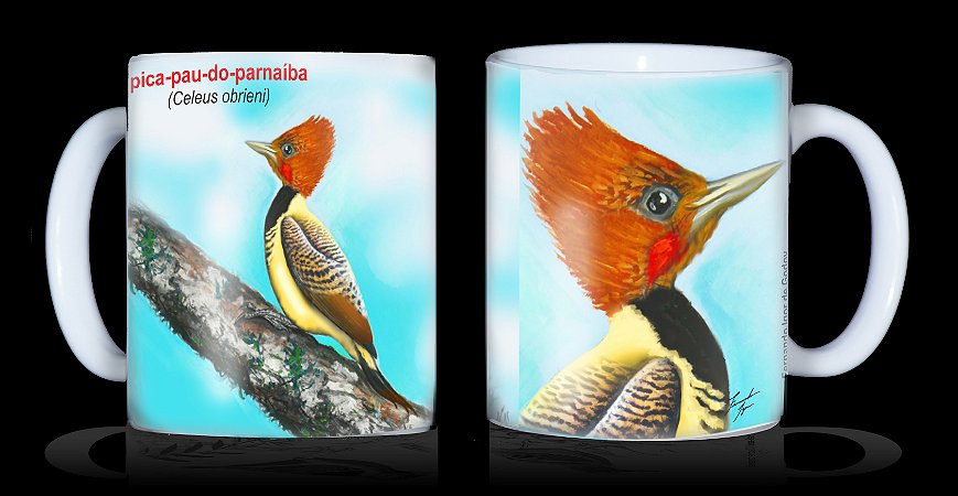 Caneca Ornitologia e Arte - Pica-pau-do-parnaíba (Celeus obrieni)