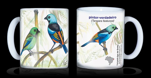 Caneca Ornitologia e Arte - Pintor-verdadeiro (Tangara fastuosa)