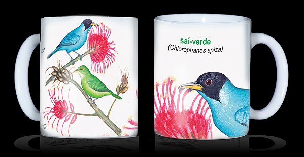 Caneca Ornitologia e Arte - Casal de saí-verde (Chlorophanes spiza)