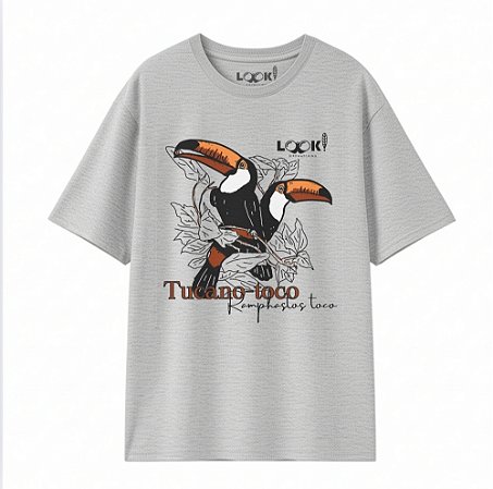 Camiseta LOOK! Tucano-toco. LOOK! Cinza-mescla