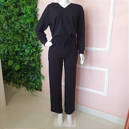 Conjunto Calça e Blusa Manga Longa Preta CJ112PR