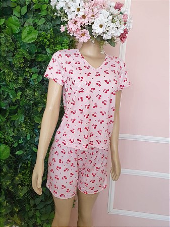 Pijama Curto Cereja Rosa D29CRO