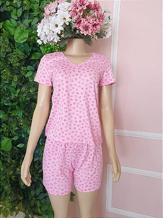 Pijama Curto Onça Rosa  D29RO